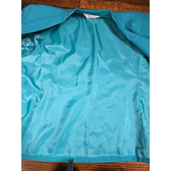 Vintage Blue Open Front Linen Blend Career Blazer - Picture 13 of 15